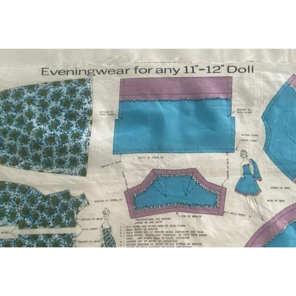 Vintage Evening Wear Doll Clothes Fabric Panel for 11-12 Inch Doll Uncut Retro - Picture 2 of 16